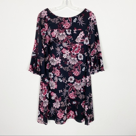J Howard Black Floral Dress Bell Sleeves 6 - Picture 1 of 10